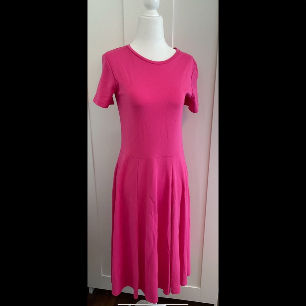 ZARA Short Sleeve Midi Dress Bright Pink Size S